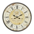thumbnail image 1 of DecMode 32" Brown Wooden Star Distressed Vintage Style Wall Clock with Black Typography and Roman Numerals, 1 of 15