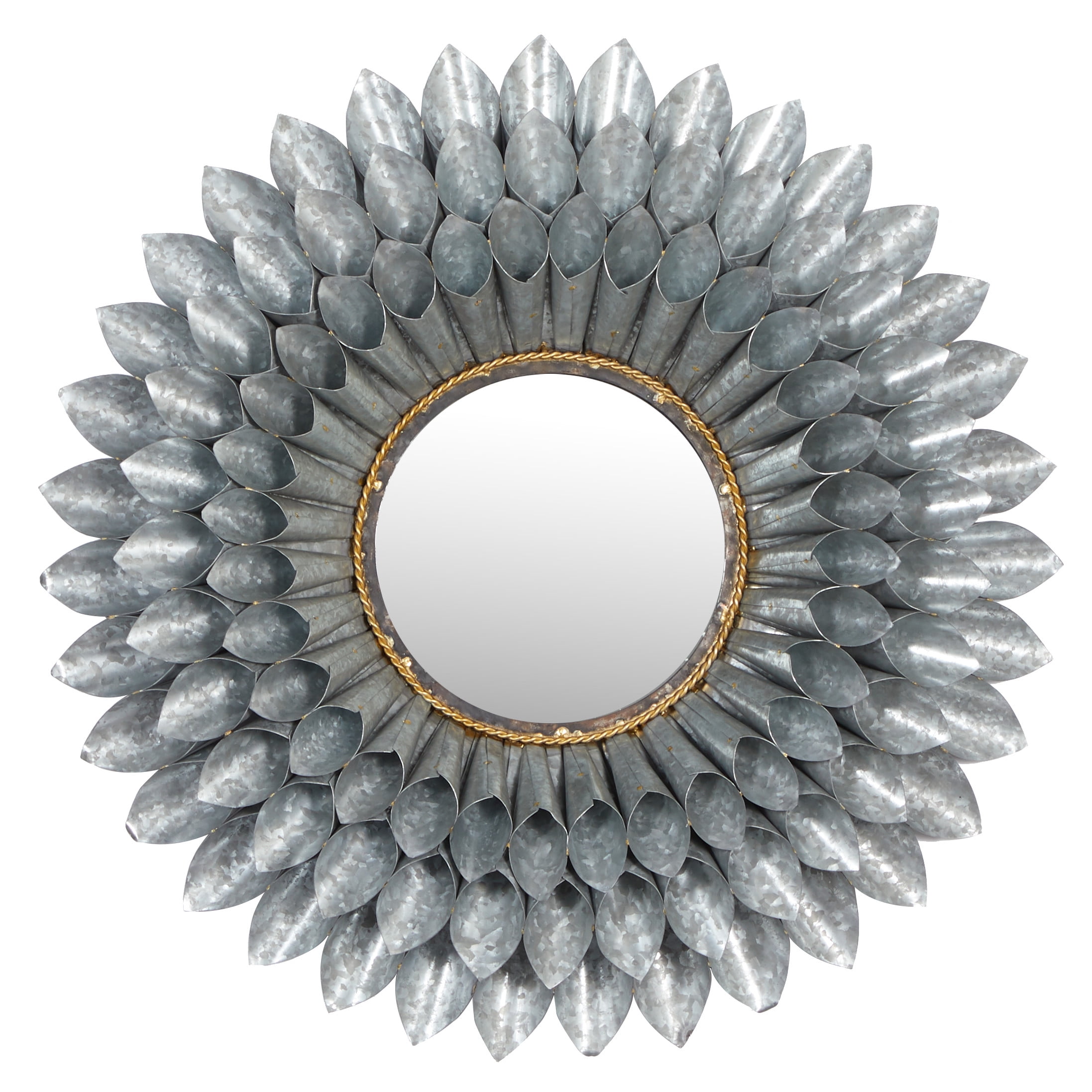 DecMode 32"W, 32"H Round Wall Mirror, Grey