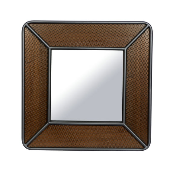 DecMode 32"W, 32"H Square Wall Mirror, Brown