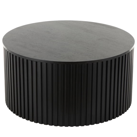 DecMode 32" x 16" Black Wood Handmade Ribbed Coffee Table with Slatted Base, 1-Piece