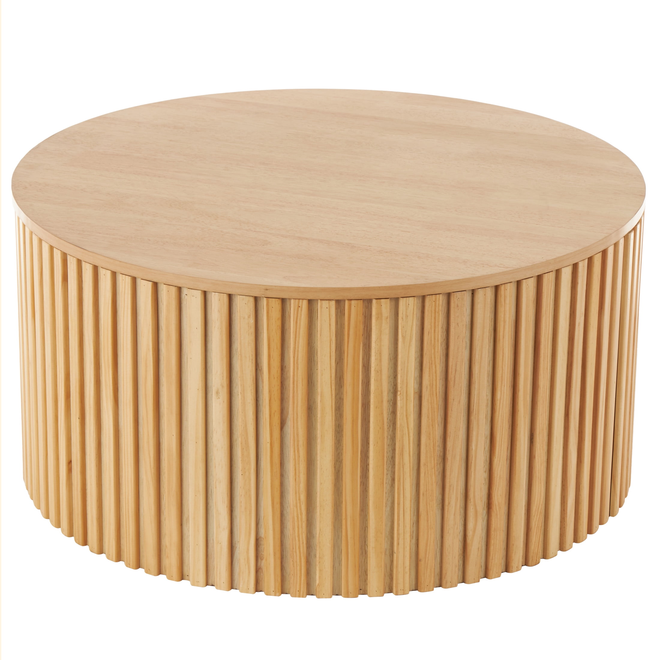 DecMode 32" x 16" Brown Wood Handmade Ribbed Coffee Table with Slatted Base, 1-Piece