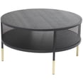 thumbnail image 1 of DecMode 32" x 17" Black Metal Open Grid Frame Geometric Coffee Table with Gold Legs, 1-Piece, 1 of 16