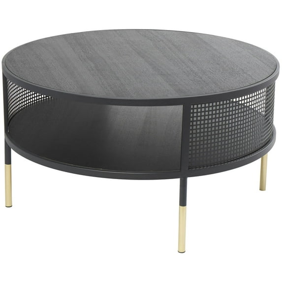 DecMode 32" x 17" Black Metal Open Grid Frame Geometric Coffee Table with Gold Legs, 1-Piece