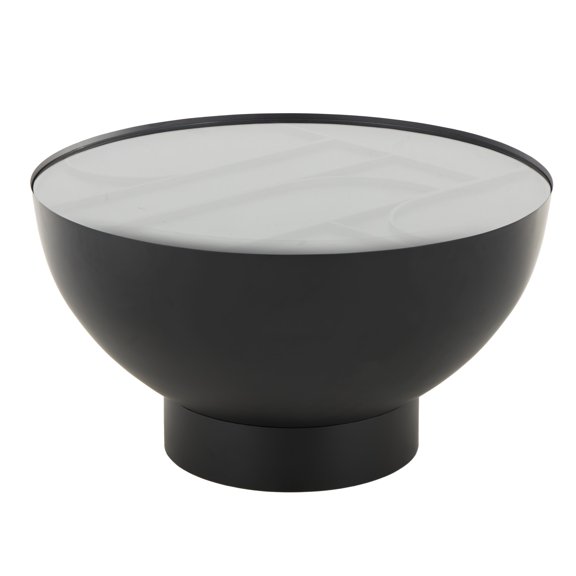 DecMode 32" x 18" Black Metal Geometric Coffee Table with Glass Tabletop and Elevated Base, 1-Piece