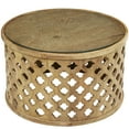 thumbnail image 1 of DecMode 32" x 18" Brown Wood Quatrefoil Design Coffee Table with Clear Glass Top, 1-Piece, 1 of 9