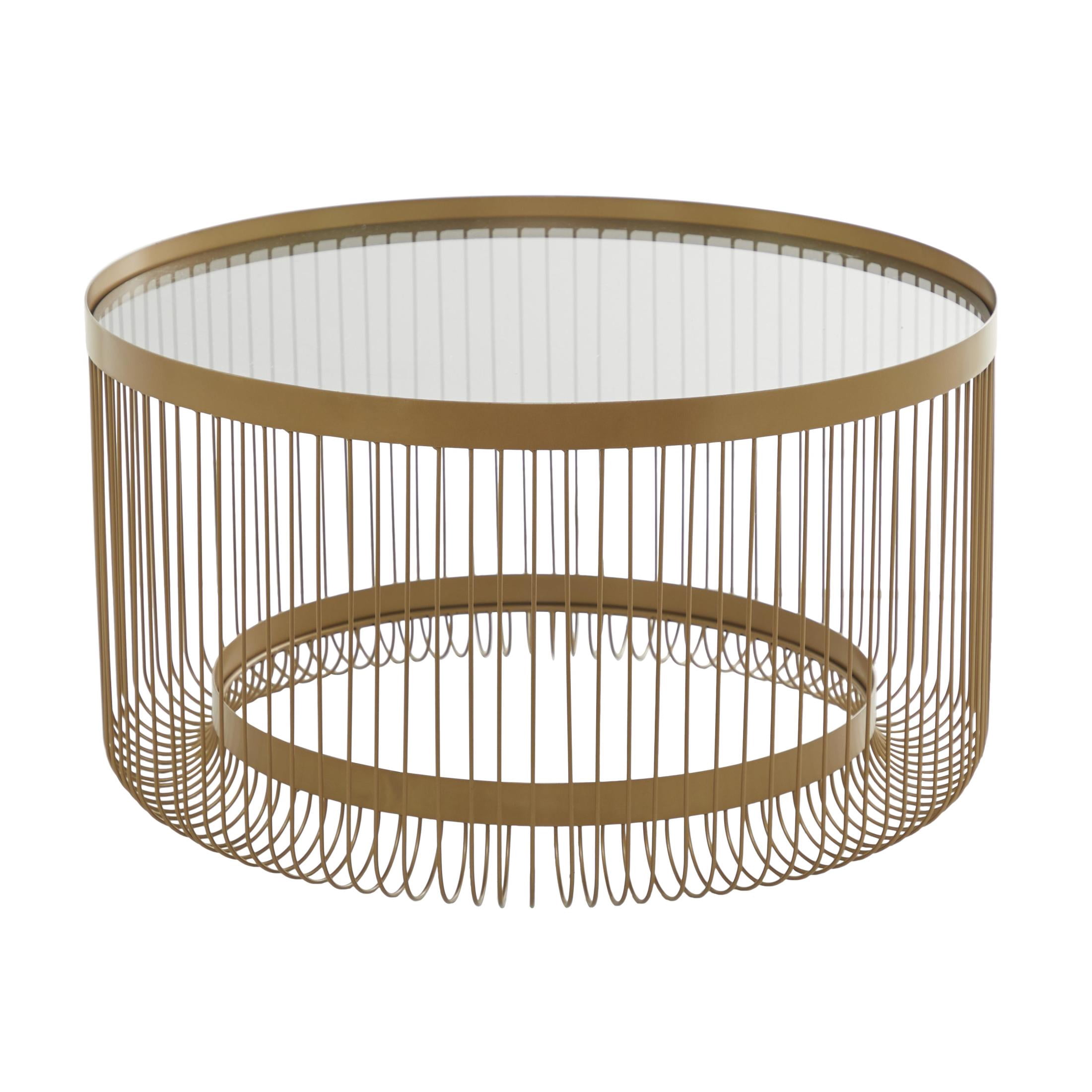 DecMode 32" x 18" Gold Metal Coffee Table with Clear Glass Top, 1-Piece