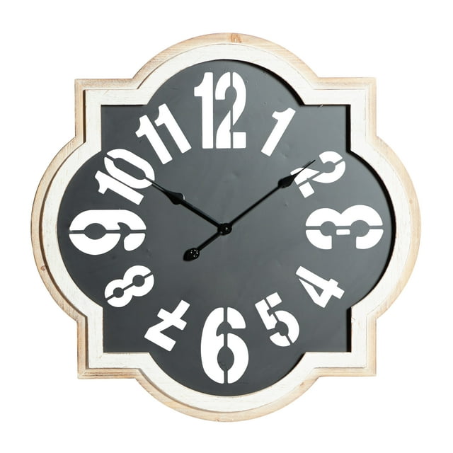 DecMode 32" x 32" Black Metal Quatrefoil Wall Clock