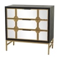 thumbnail image 1 of DecMode 32" x 32" Black Wooden Mirrored Geometric 3 Drawer Chest with Gold Frame, 1-Piece, 1 of 14