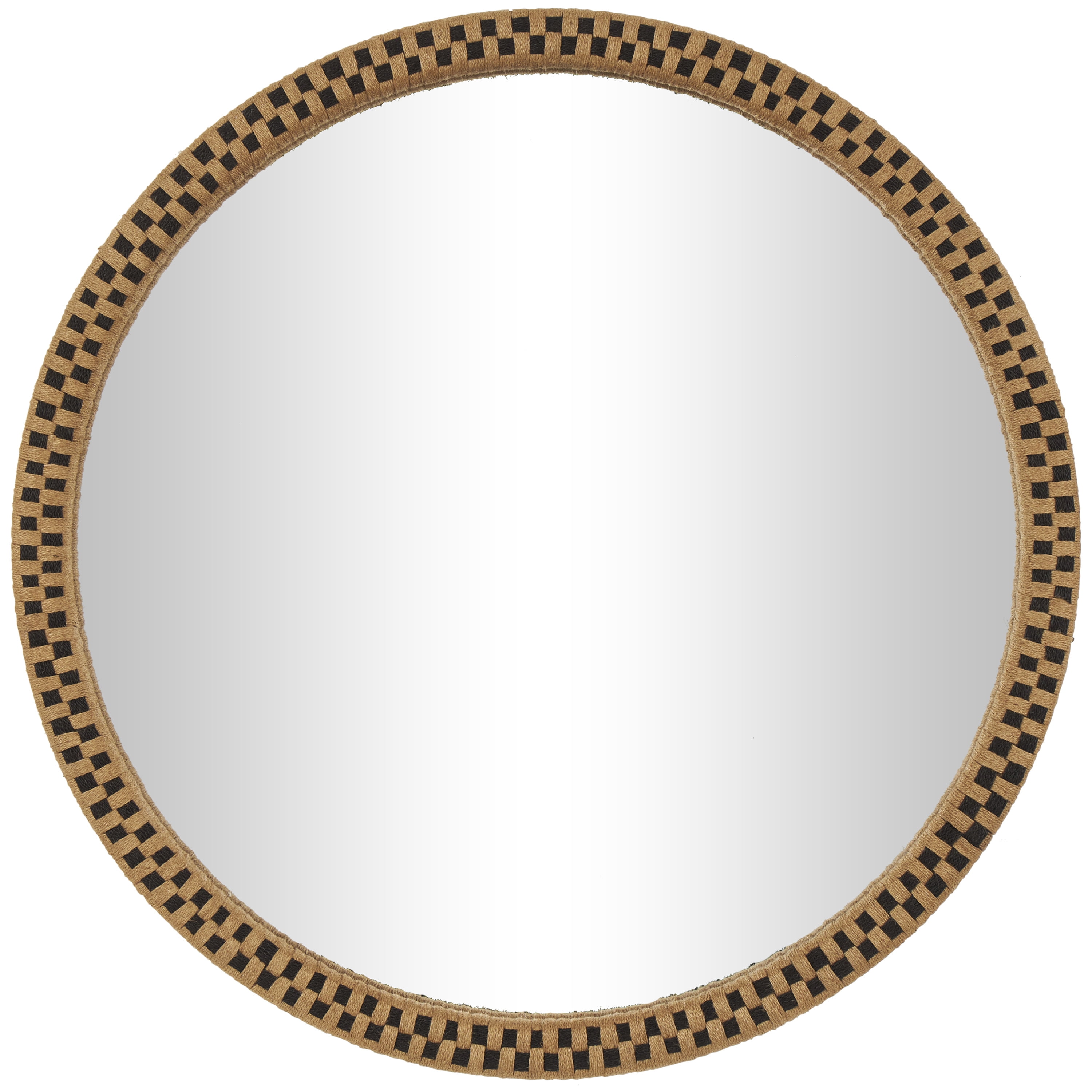DecMode 32" x 32" Brown Handmade Woven Checkered Wall Mirror