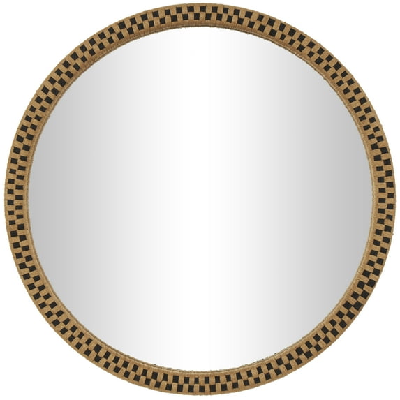 DecMode 32" x 32" Brown Handmade Woven Checkered Wall Mirror