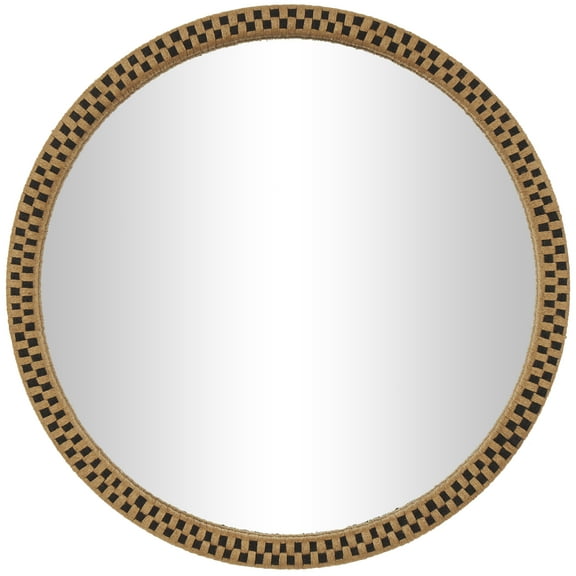 DecMode 32" x 32" Brown Handmade Woven Checkered Wall Mirror