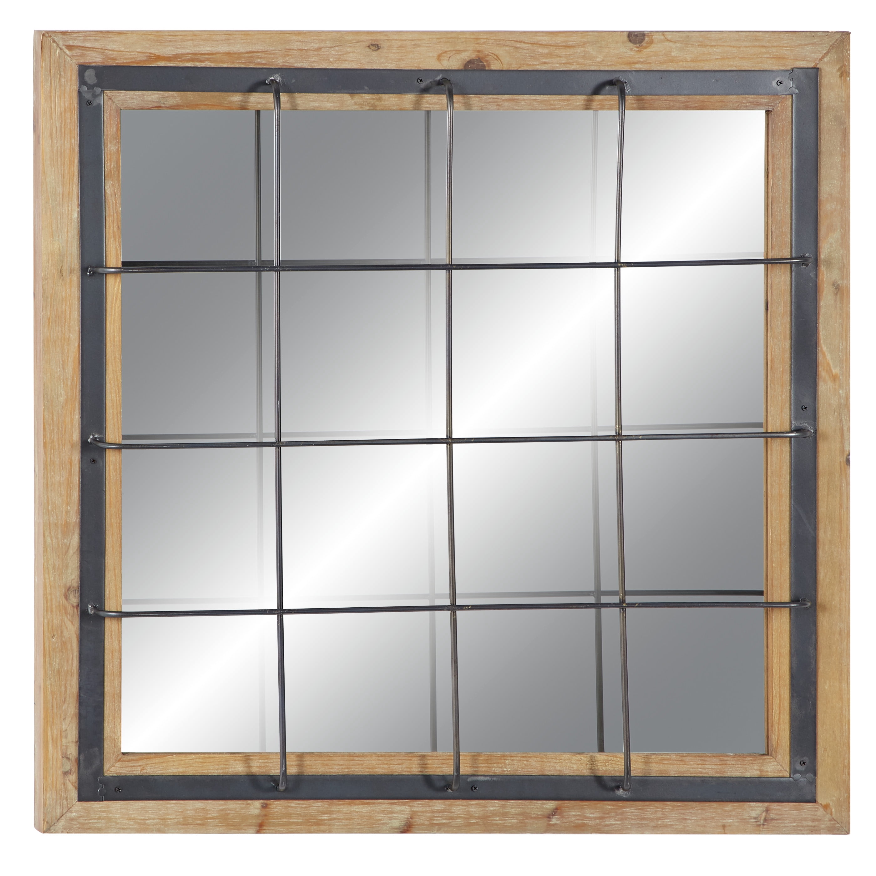DecMode 32" x 32" Brown Wall Mirror with Grid Frame