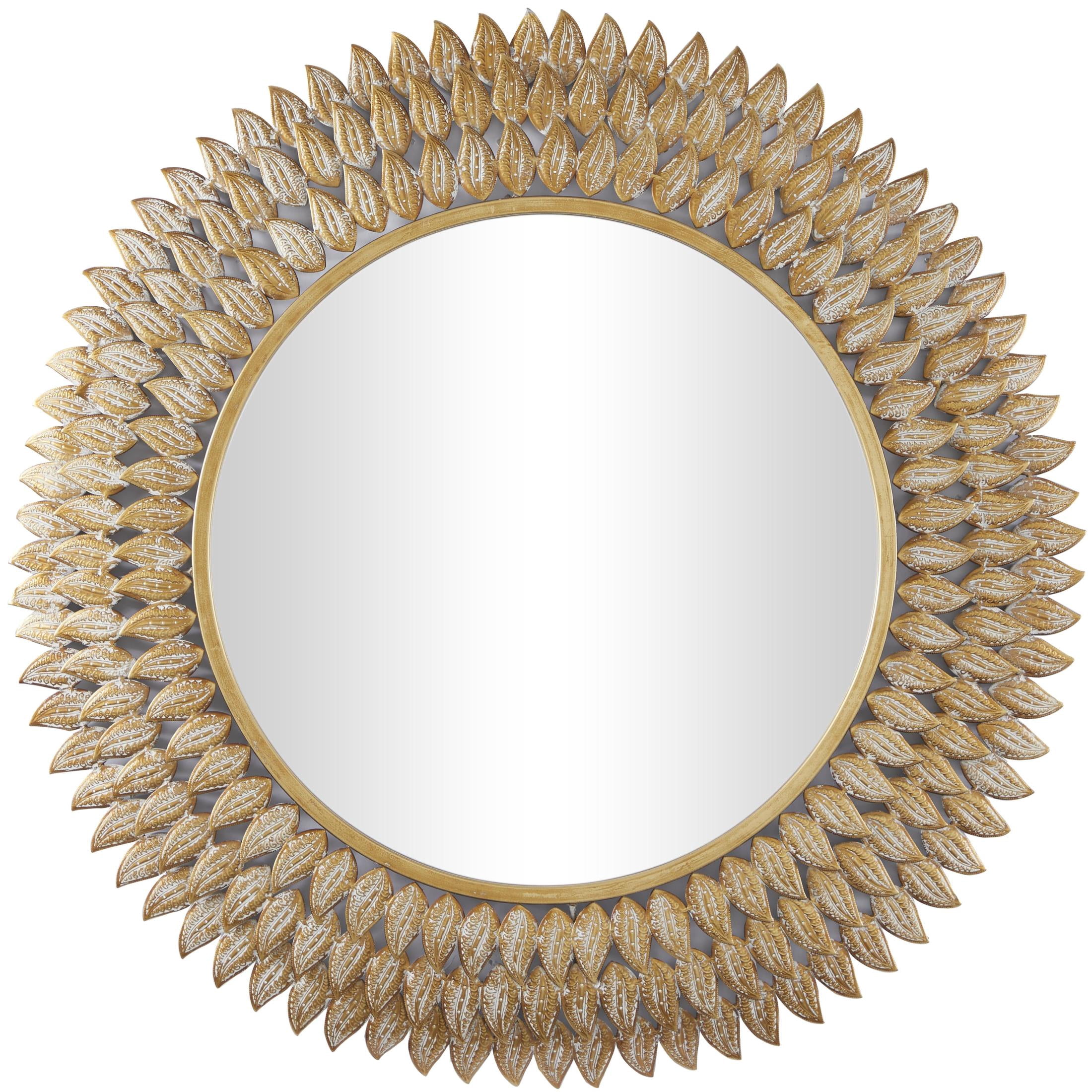 DecMode 32" x 32" Gold Radial Leaf Wall Mirror