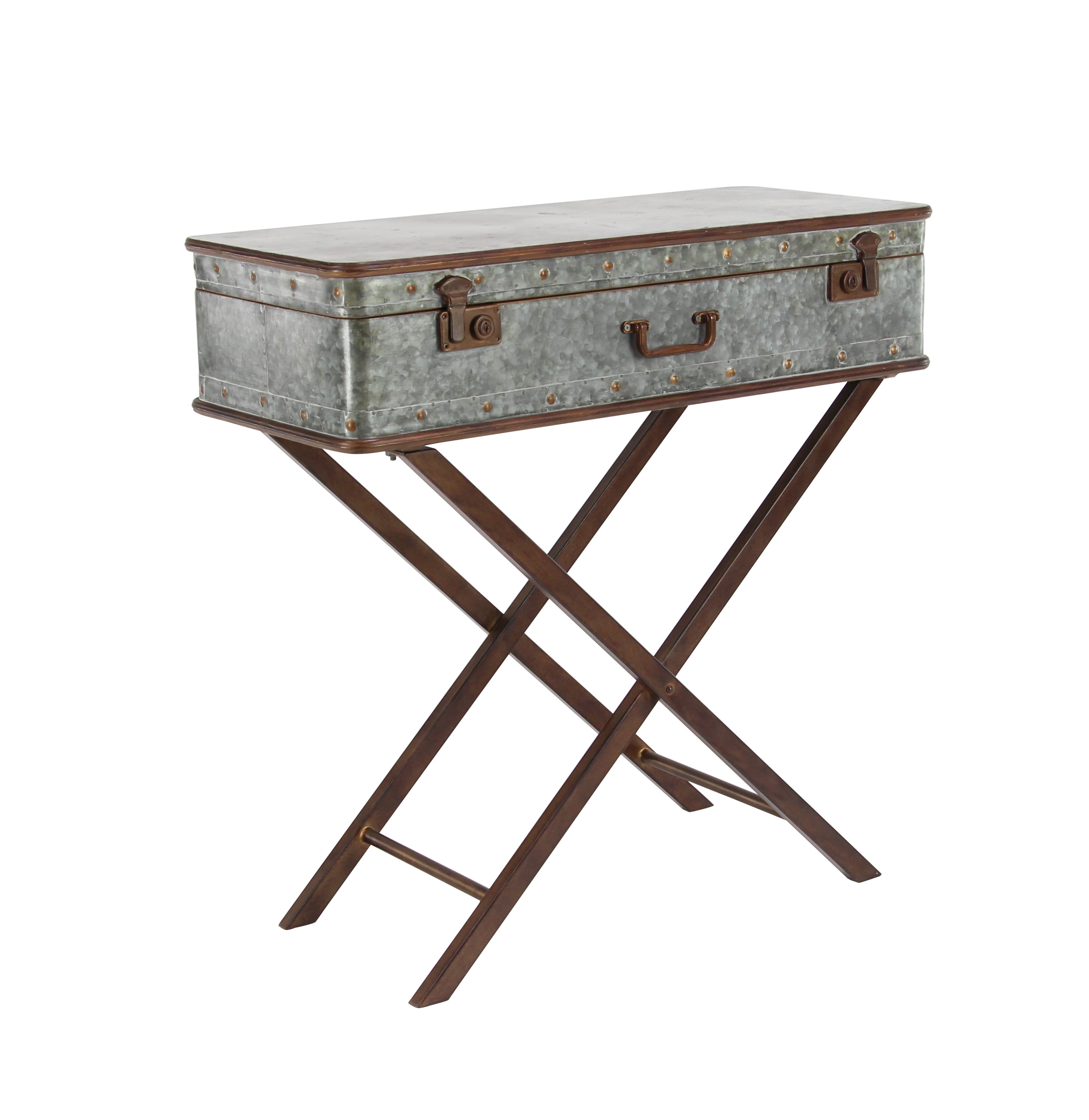 Gray Metal Suitcase Style Accent Table with Folding Legs