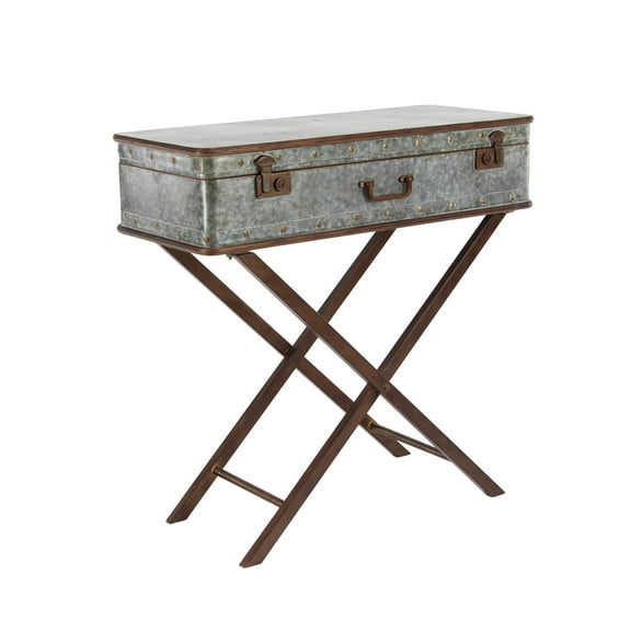 DecMode 32" x 32" Gray Metal Accent Table with Suitcase Style Top, 1-Piece