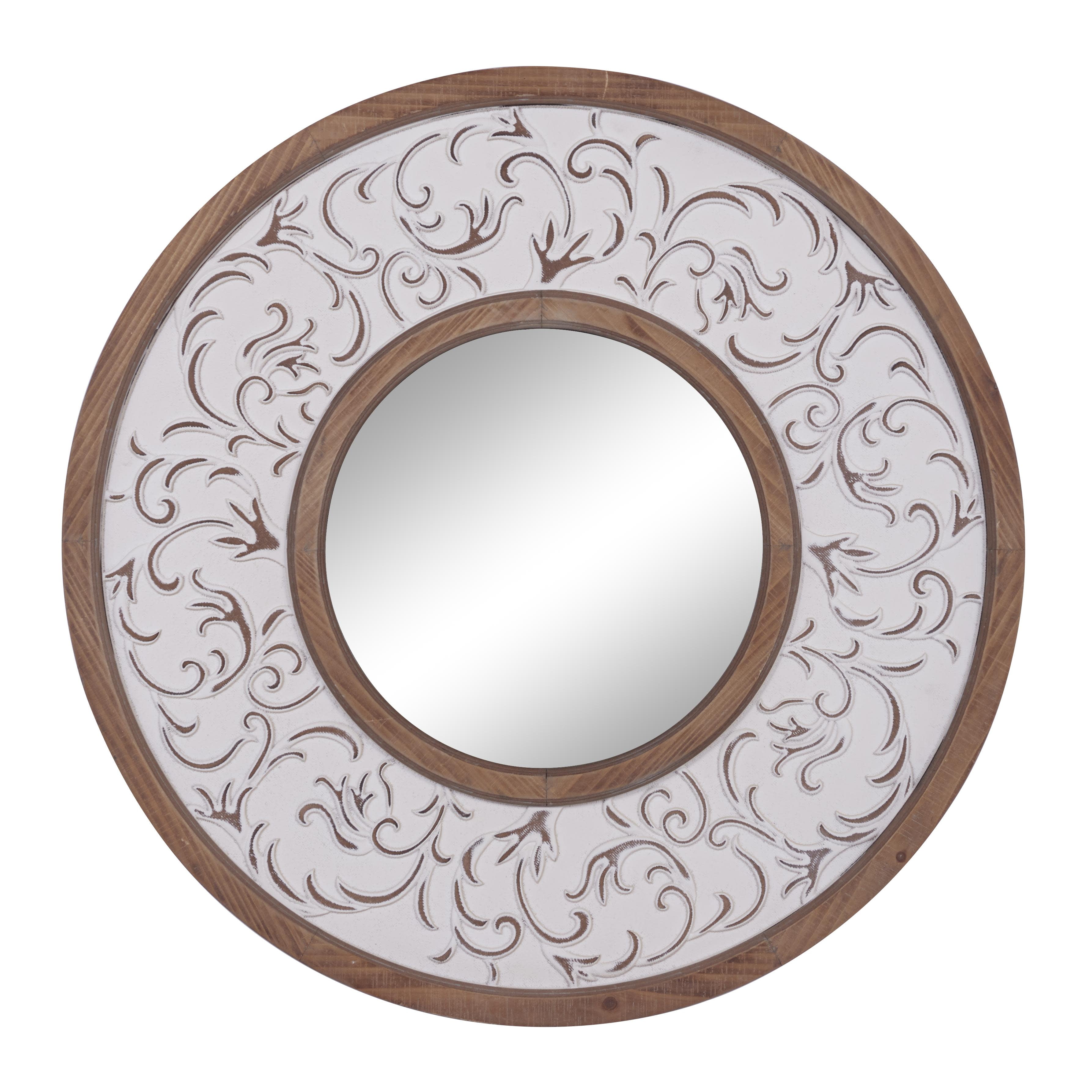 DecMode 32"W, 32"H Round Wall Mirror, White