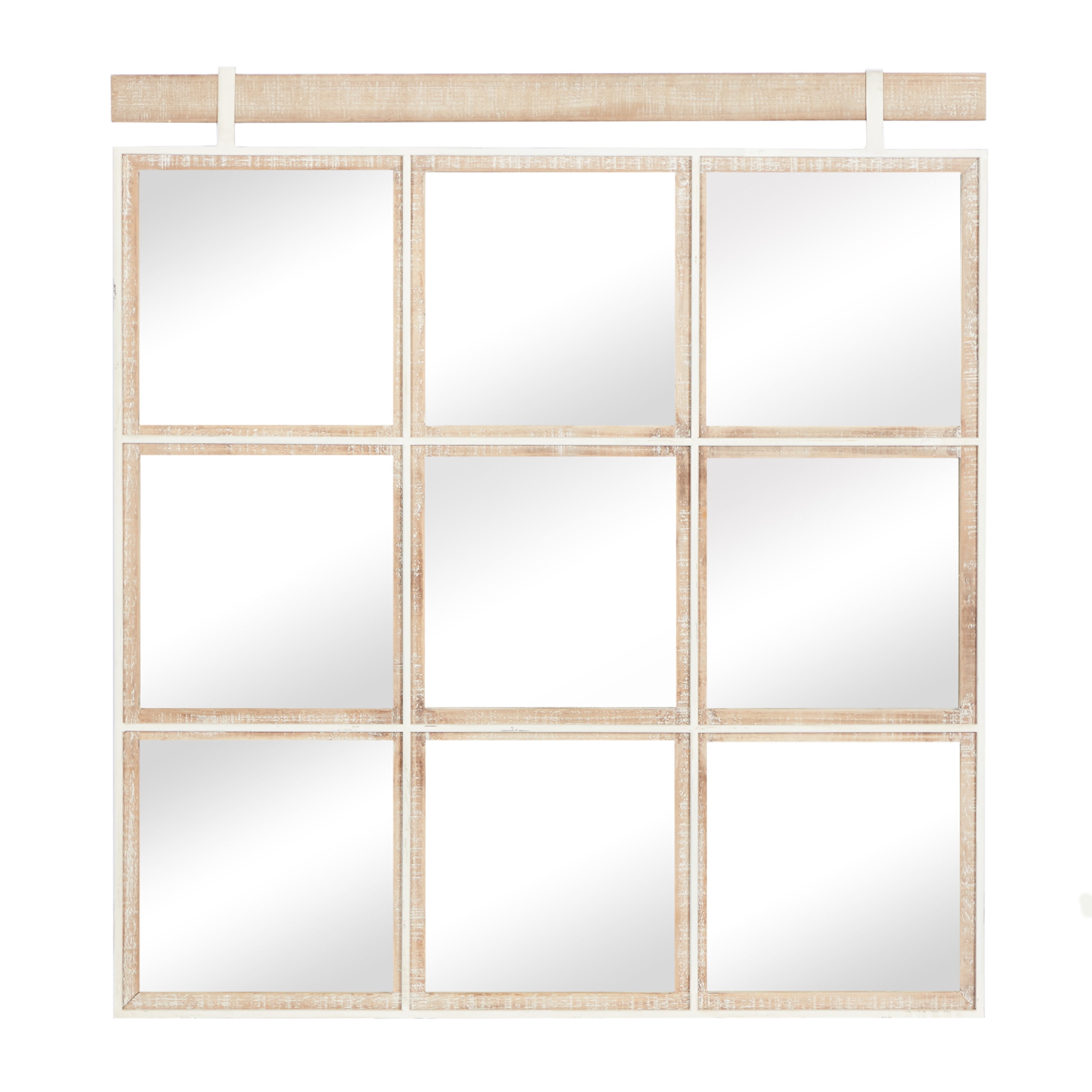 DecMode 32" x 35" Brown Grid Window Inspired Wall Mirror
