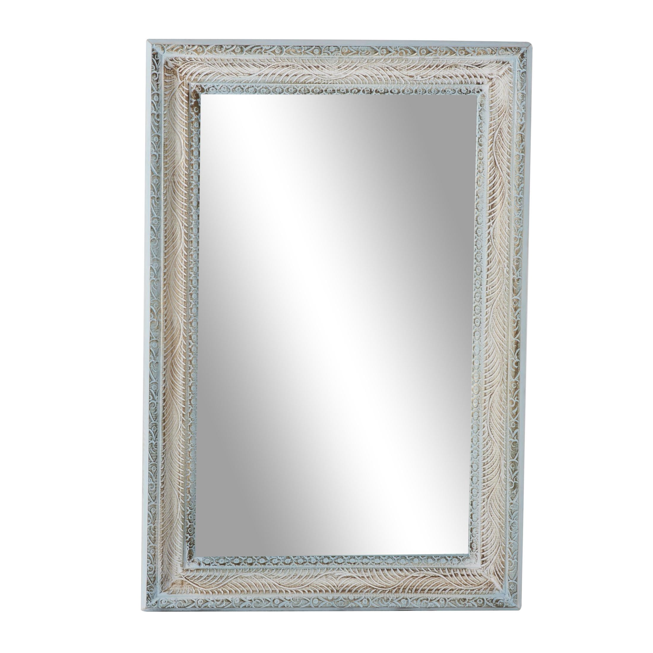 DecMode 32" x 48" Blue Carved Floral Wall Mirror