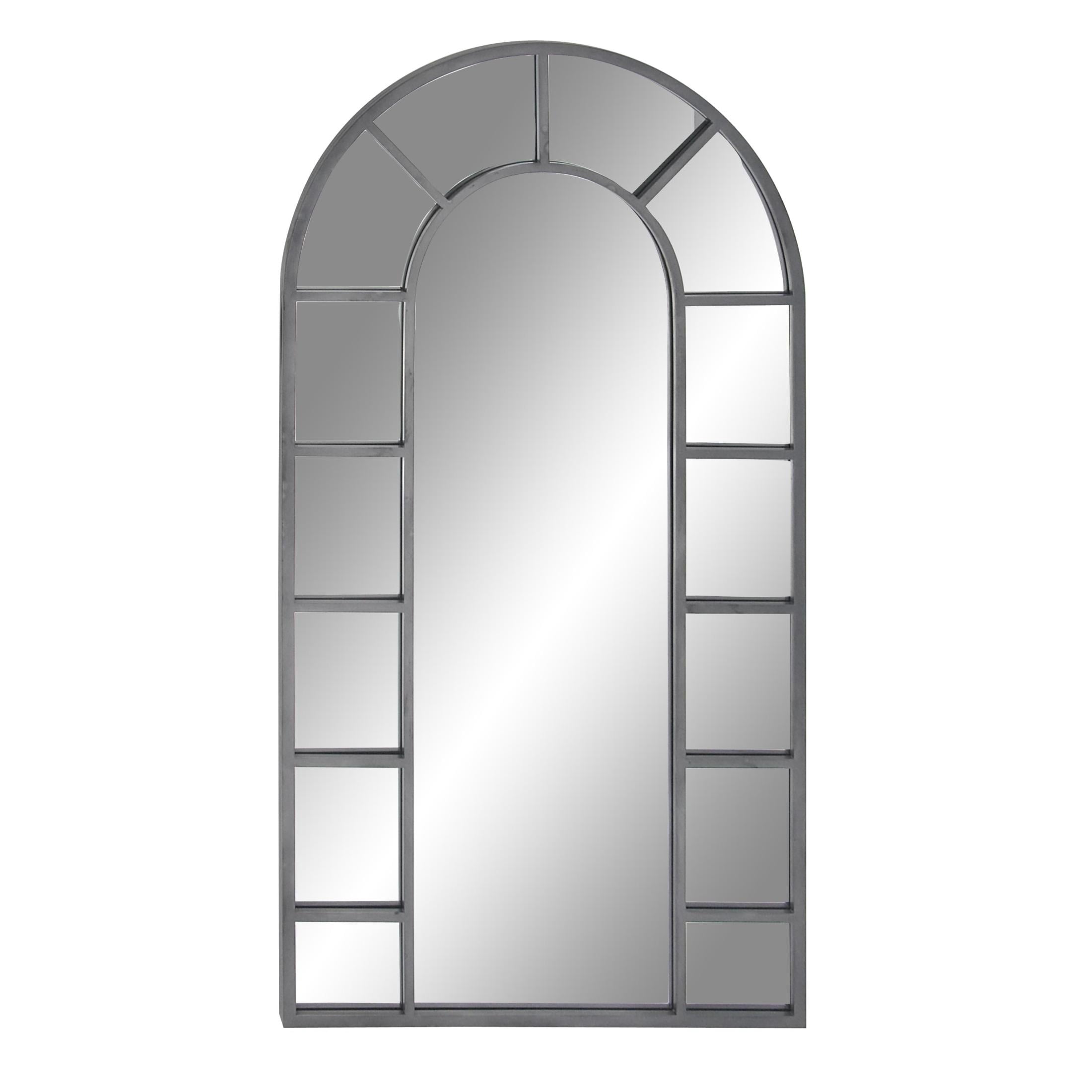 DecMode 32" x 60" Black Window Pane Inspired Wall Mirror with Arched Top