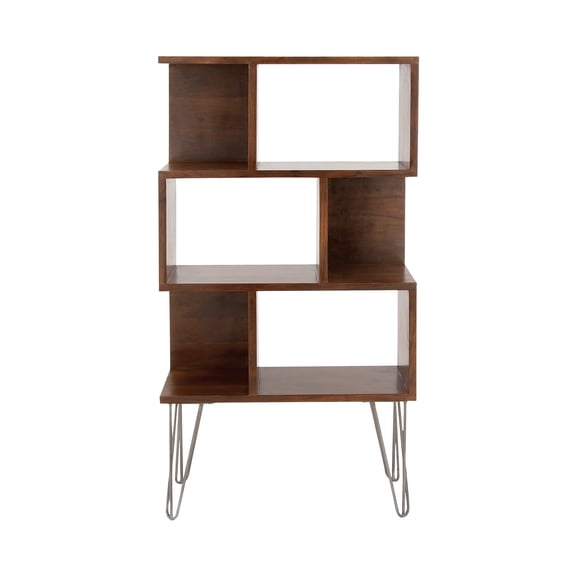 DecMode 32" x 61" Brown Wood 3-Tier Shelving Unit with Open Frame Design, 1-Piece