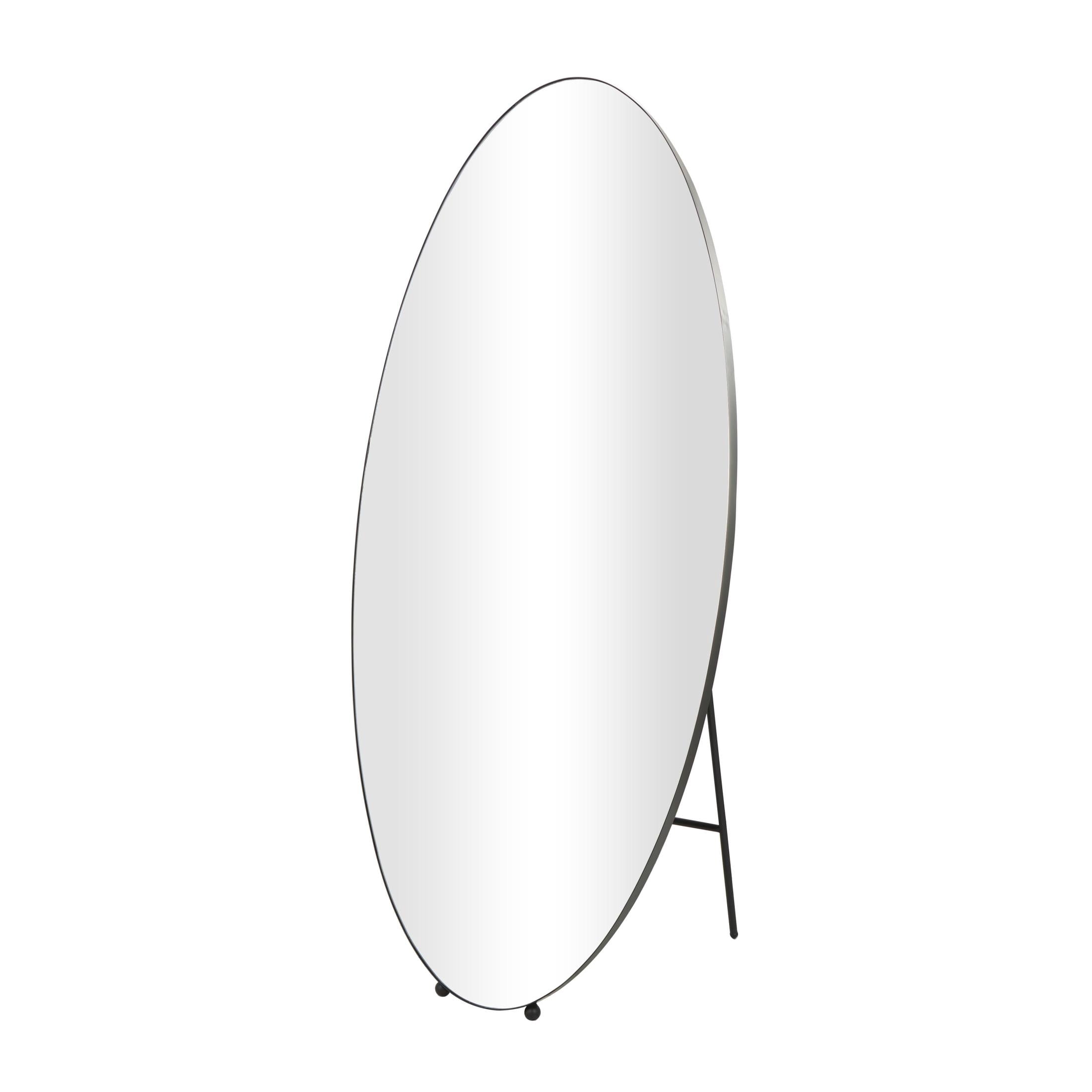 DecMode 32" x 69" Silver Metal Oval Freestanding Floor Mirror with Ball Feet