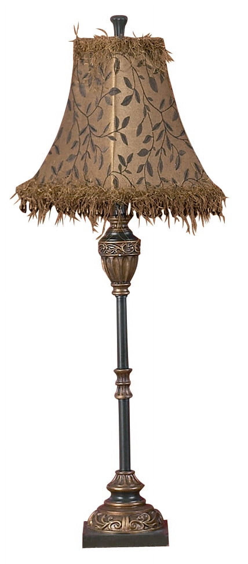 Antique Brass Nightstand Lamp with Carved Bell Shade