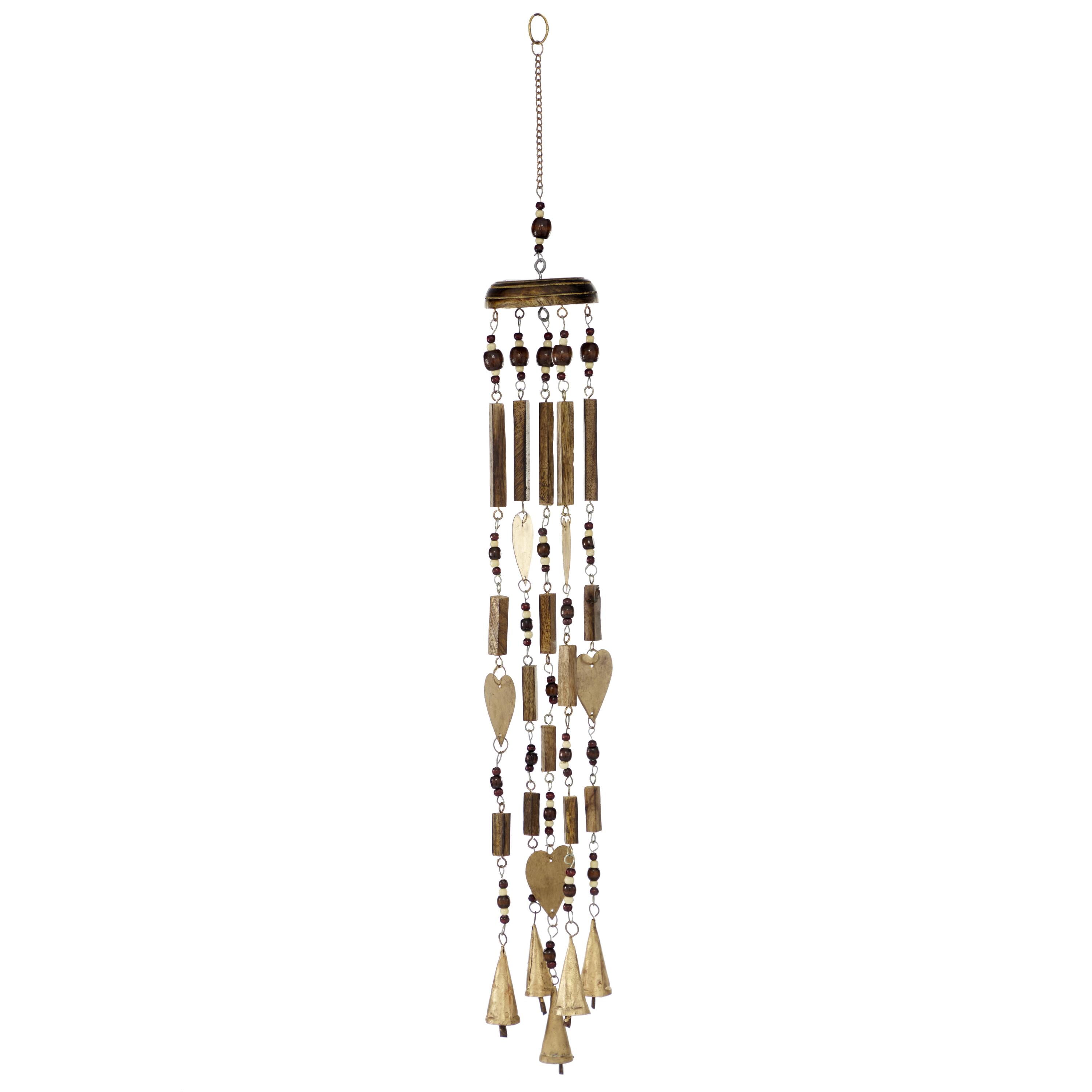 DecMode 33" Gold Metal Heart Windchime with Beads and Cone Bells