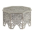 thumbnail image 1 of DecMode 33" x 18" Light Gray Wood Handmade Intricately Carved Floral Coffee Table with Hollow Interior, 1-Piece, 1 of 13