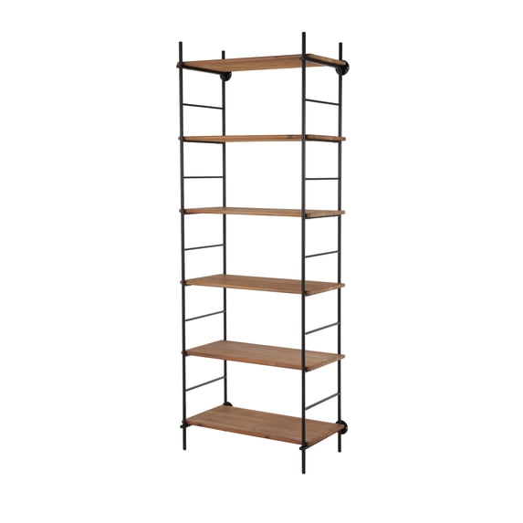 DecMode 33" x 87" Brown Wood Rectangular 6-Tier Shelving Unit with Black Metal Ladder Frames, 1-Piece
