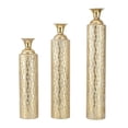 thumbnail image 1 of DecMode 34", 29", 25"H Tall Distressed Metallic Gold Metal Vase with Growing Vine Pattern, Set of 3, 1 of 13