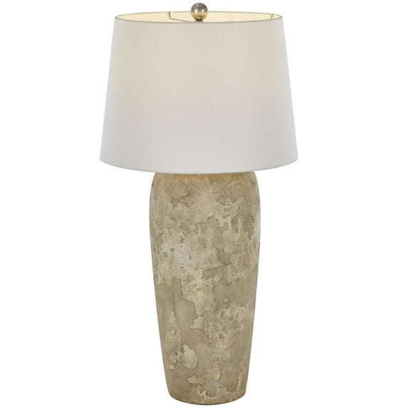 DecMode 34" Distressed Antique Style Textured Light Brown Table Lamp with Cream Linen Shade
