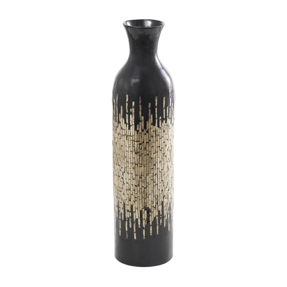 DecMode 34" Handmade Mosaic Shell Inlay Gold Mother of Pearl Shell Vase with Black Bamboo Base