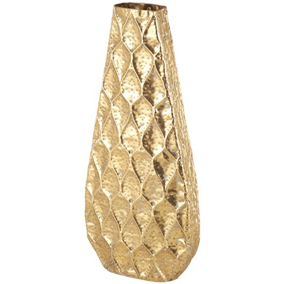 DecMode 34" Textured Concaved Teardrop Gold Metal Vase with Peacock Inspired Design