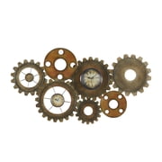 DecMode 34" Brown Metal Gear Vintage Weathered Dual Wall Clock