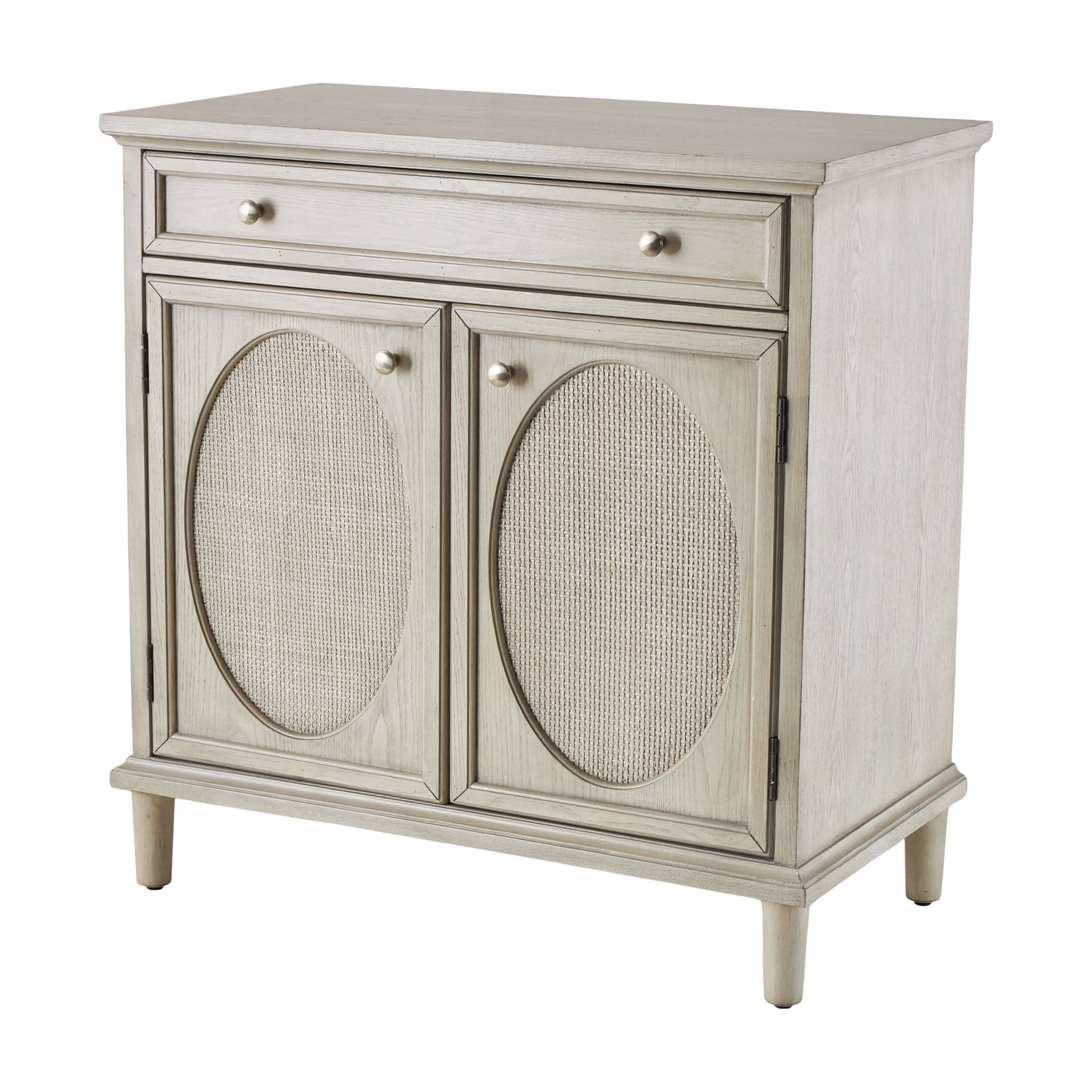 DecMode 34" x 35" Light Gray Wooden Oval Rattan Front 2 Door and 1 Drawer Geometric Cabinet, 1-Piece