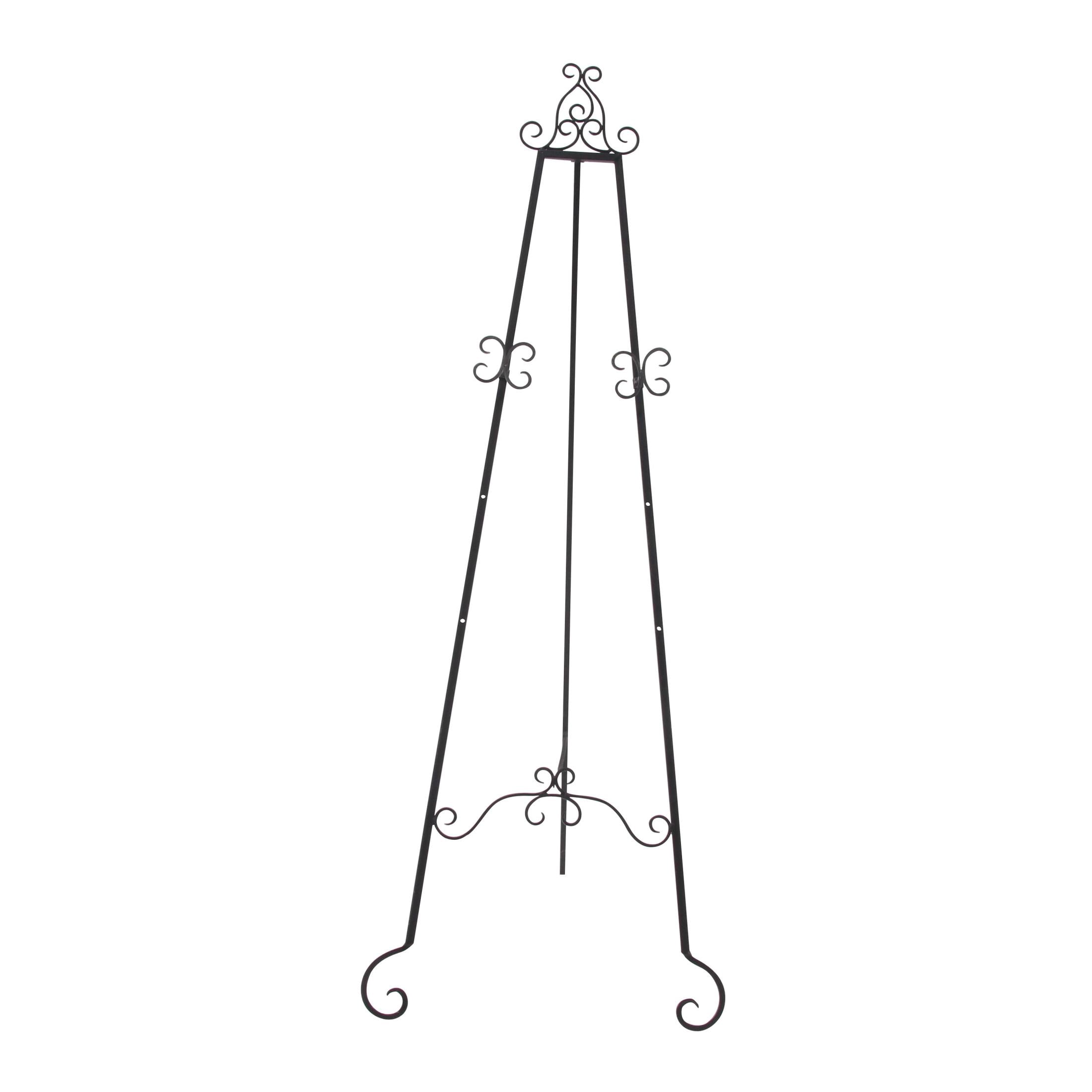DecMode 25" x 70" Black Metal Tall Adjustable Floor 3 Tier Scroll Easel, 1-Piece