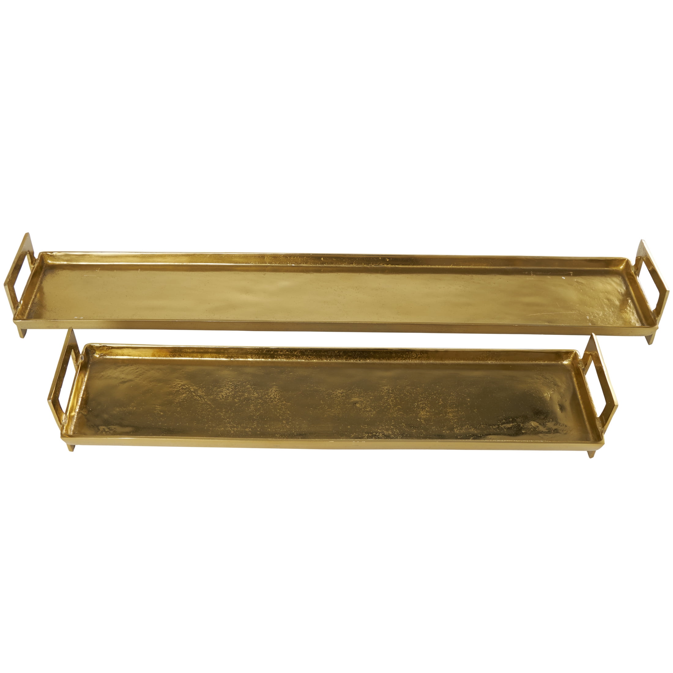 DecMode 35", 26"W Brass Aluminum Metal Nesting Tray with Metal Handles, 2-Pieces