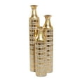 thumbnail image 1 of DecMode 35", 30", 25"H Tall Distressed Metallic Gold Metal Vase with Etched Grid Patterns, Set of 3, 1 of 13