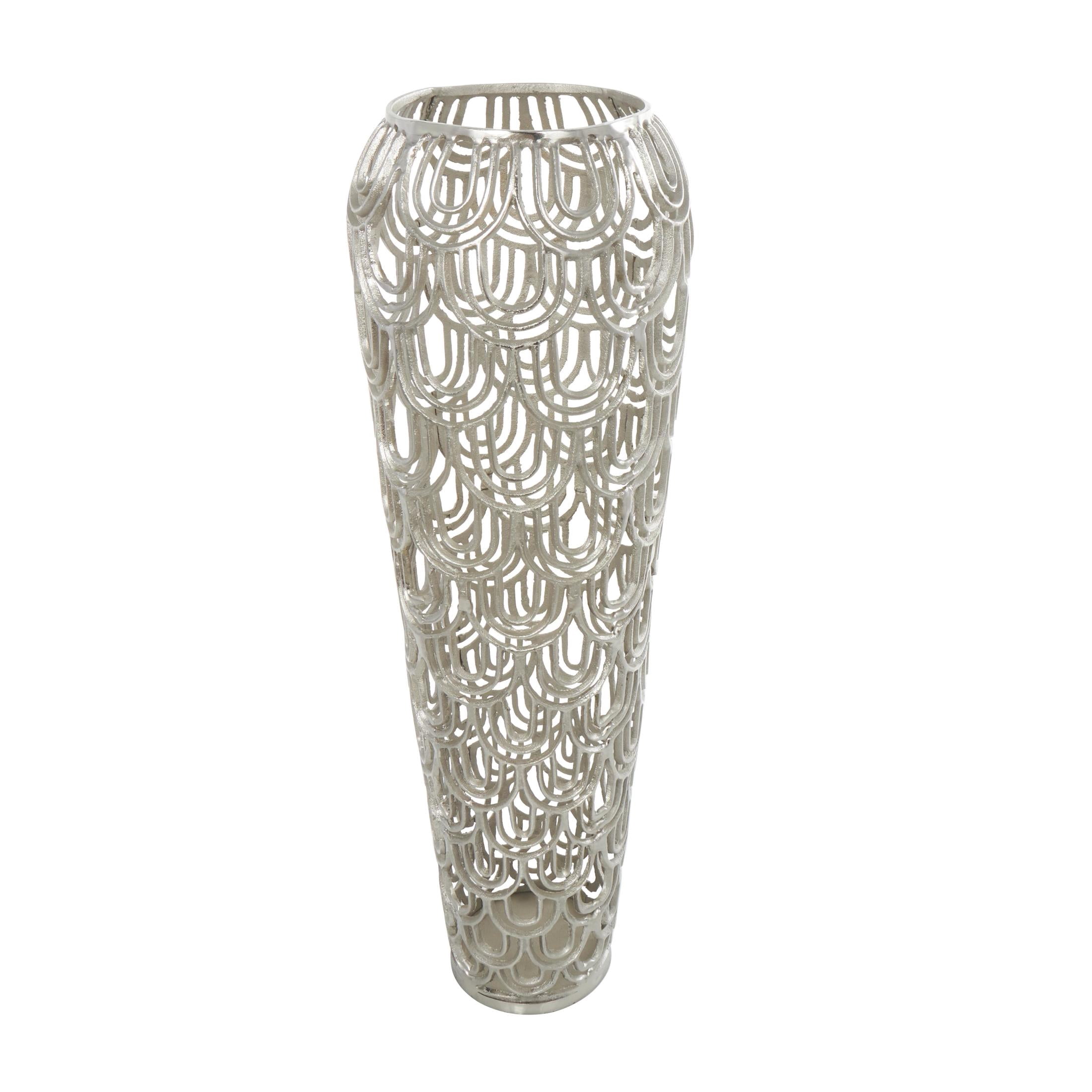 DecMode 35" Geometric Tall Art Deco Inspired Arched Silver Aluminum Metal Vase