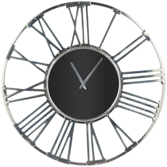 DecMode 35" Silver Aluminum Geometric Open Frame Wall Clock with Black Glass Center