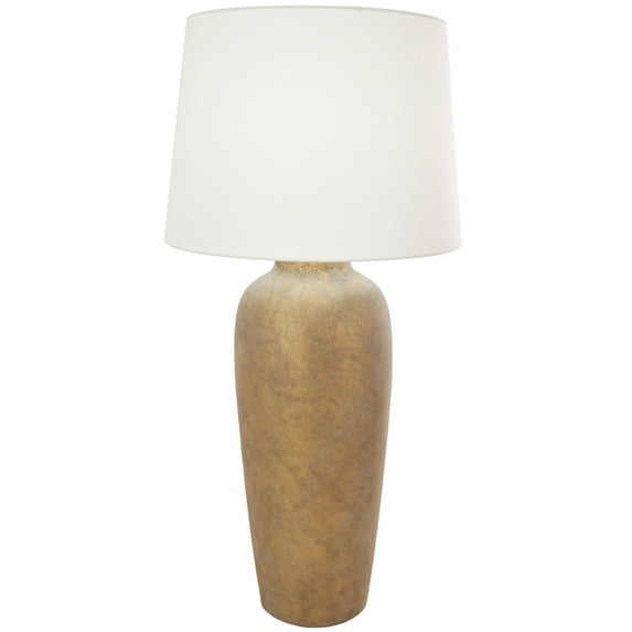 DecMode 35" Tall Distressed Antique Style Textured Brown Table Lamp with Cream Linen Shade