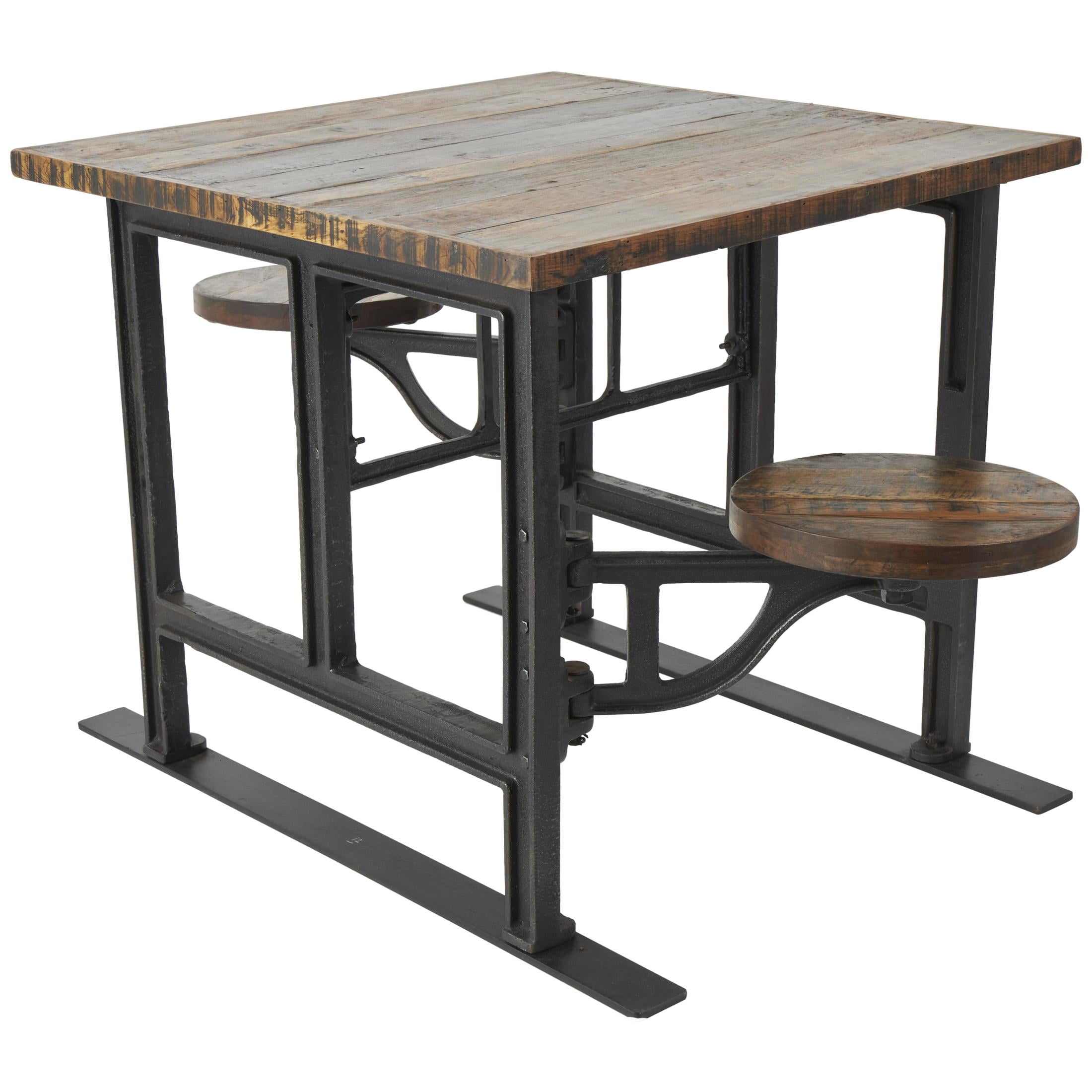 DecMode 35" x 31" Brown Teak Wood Dining Table with Two Attached Seats, 1-Piece