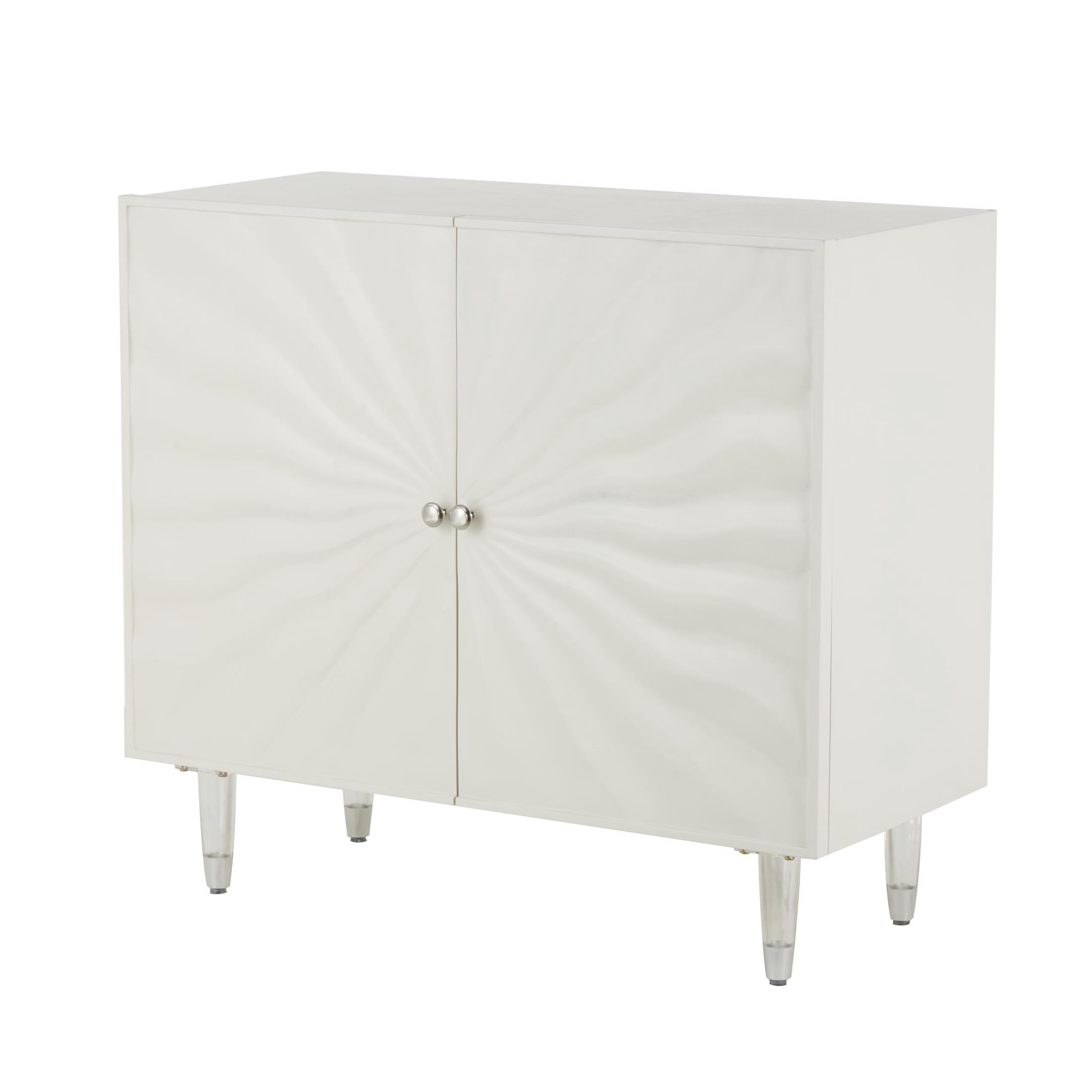 DecMode 35" x 32" White Wooden 2 Door Cabinet with Silver Knobs and Legs, 1-Piece