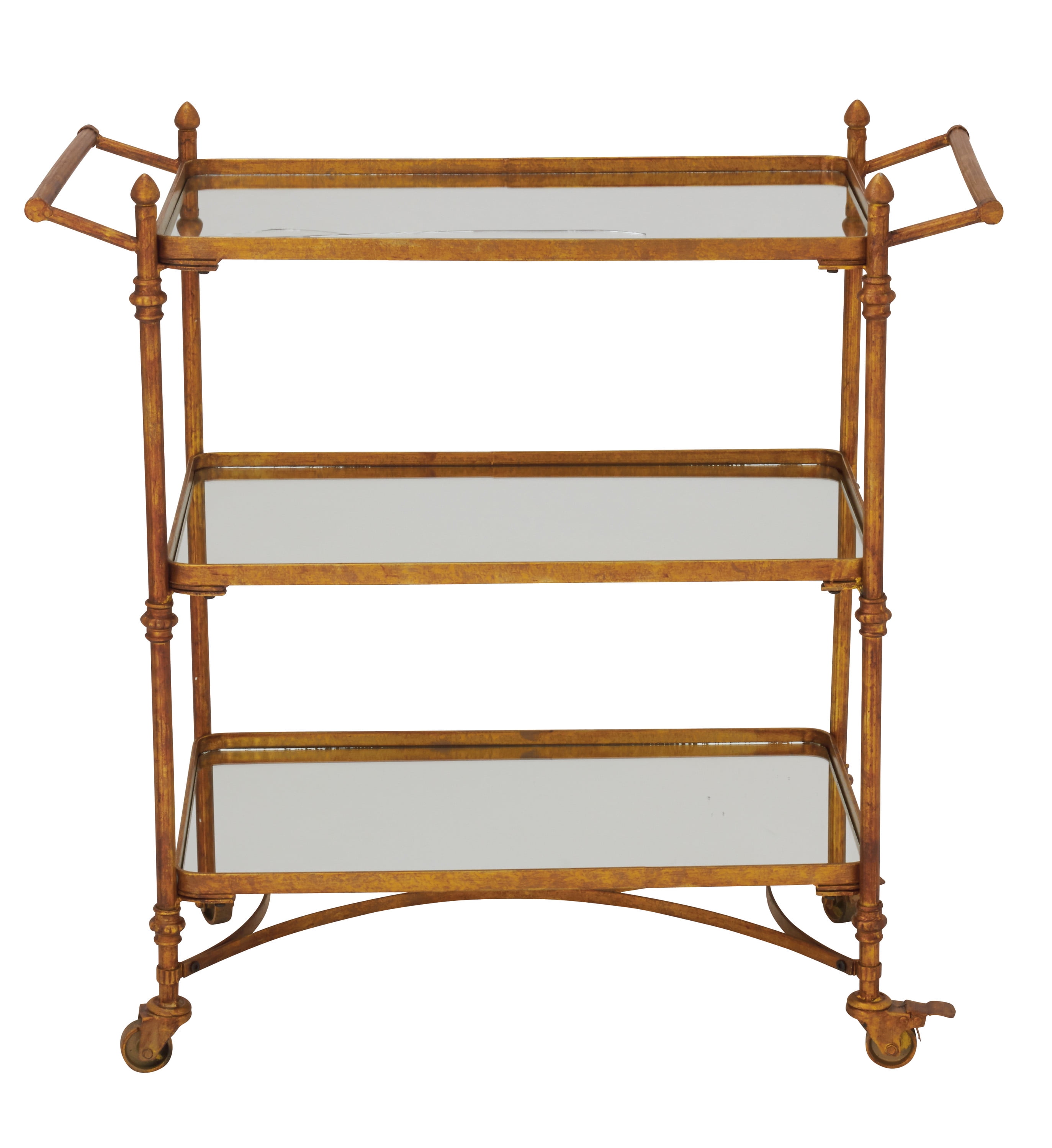 Elegant Brass 35" Rolling Bar Cart with 3 Mirrored Shelves and Handles