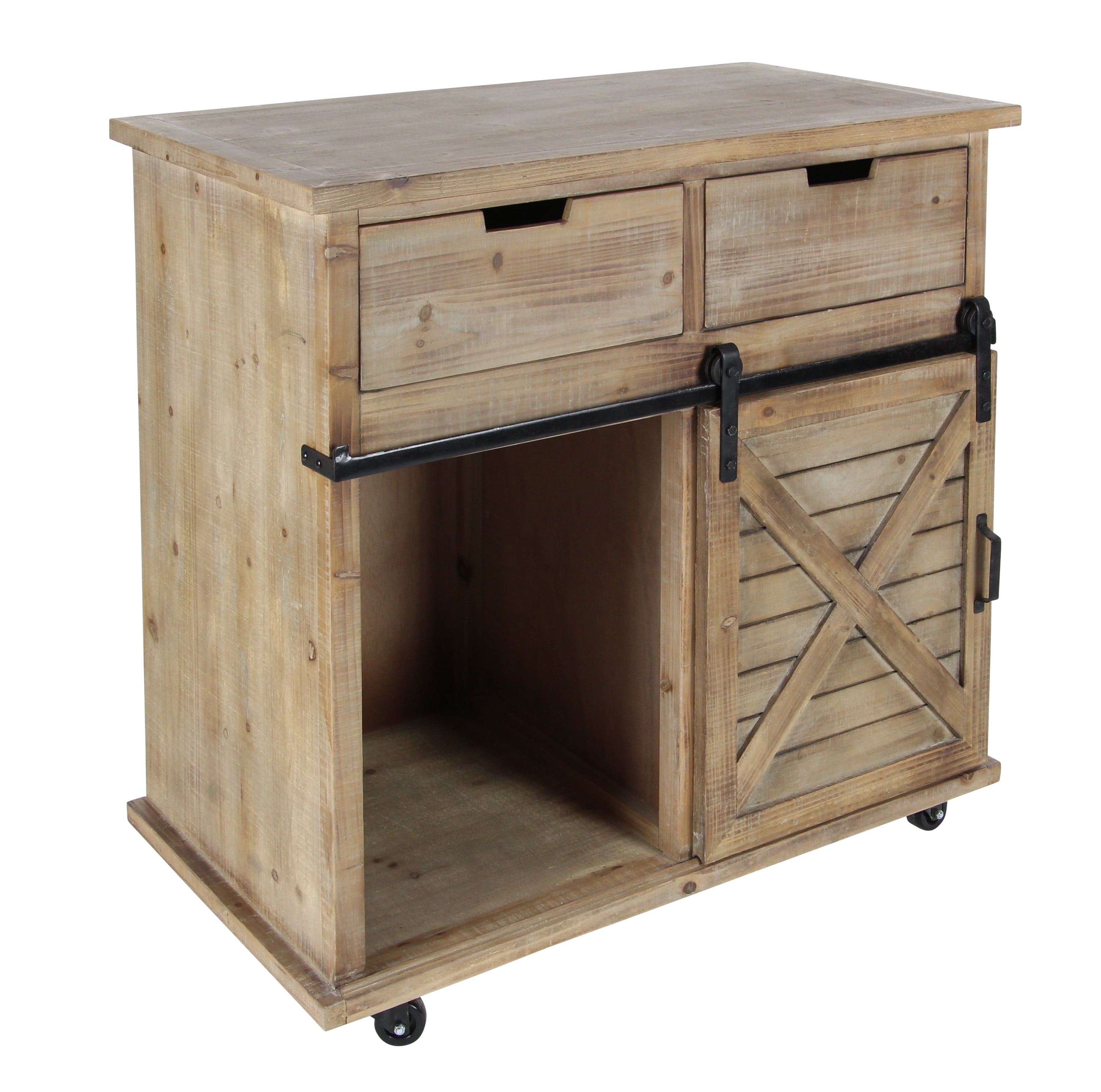DecMode 35" x 33" Brown Wood Farmhouse Cabinet
