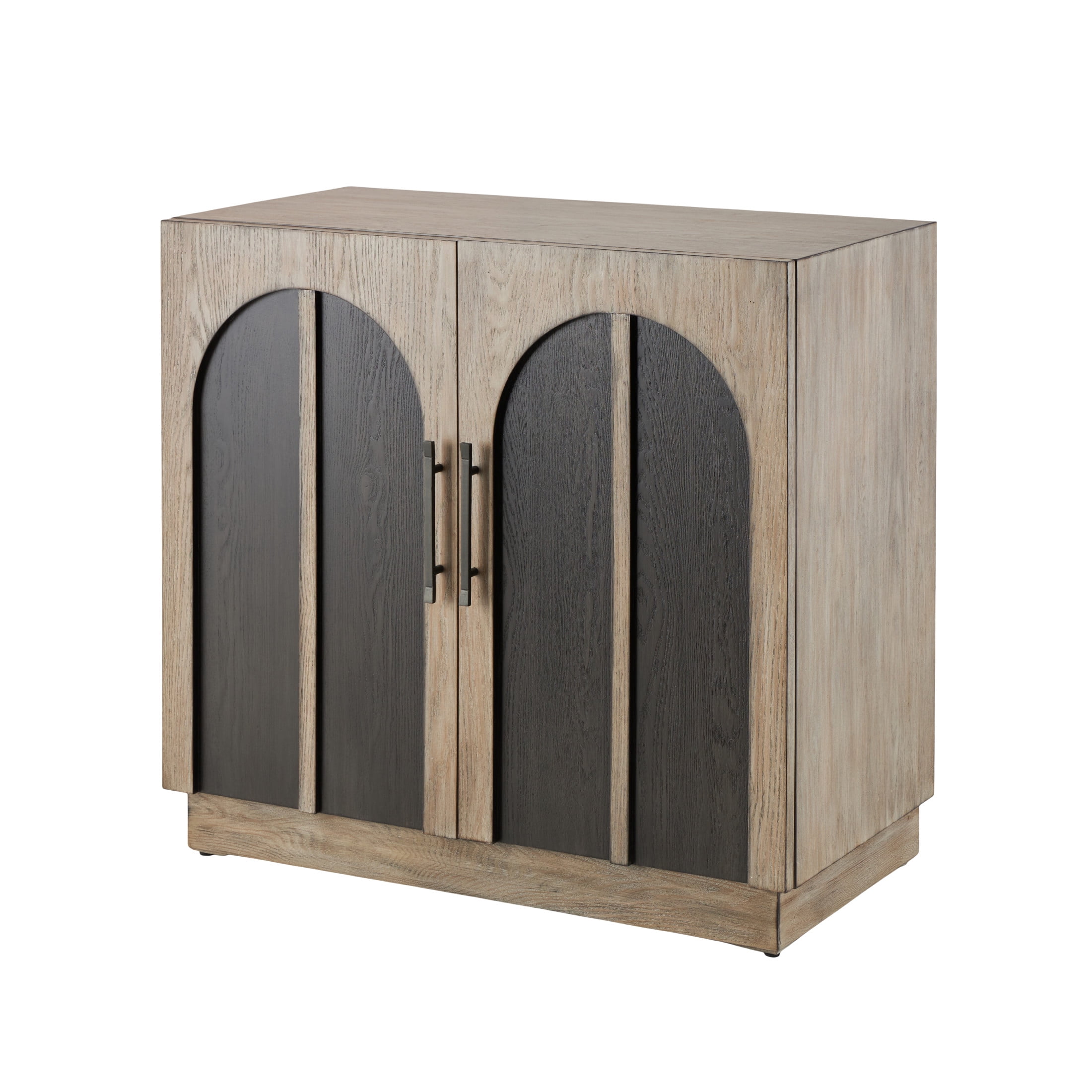 DecMode 35" x 33" Gray Wooden Washed 2 Door Cabinet with Black Split Arches and Metal Bar Handles, 1-Piece
