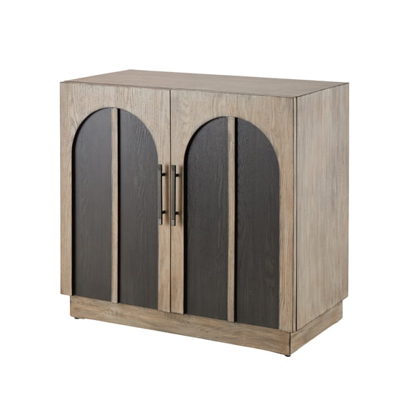 DecMode 35" x 33" Gray Wooden Washed 2 Door Cabinet with Black Split Arches and Metal Bar Handles, 1-Piece