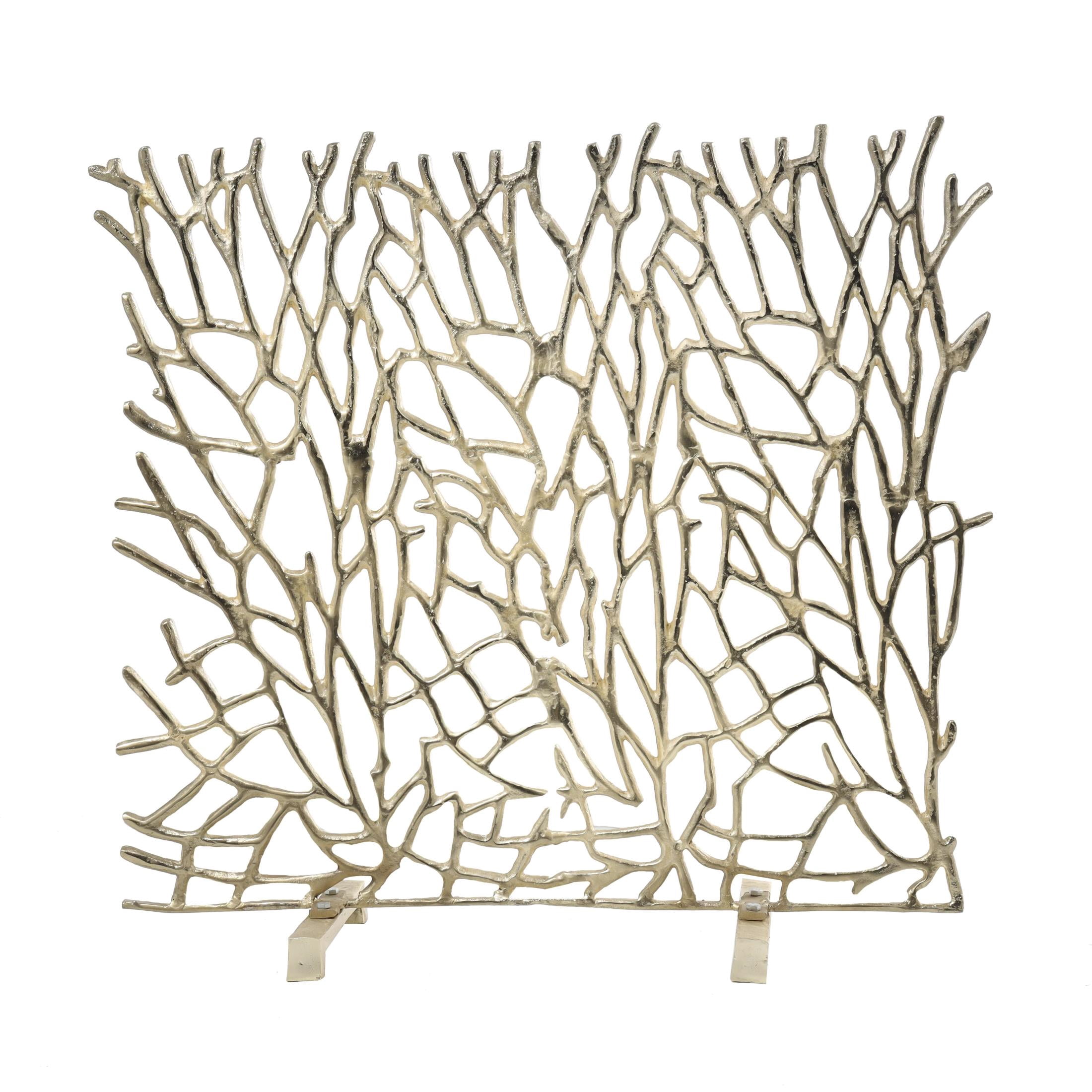 DecMode 35" x 34" Gold Aluminum Metal Coral Inspired Single Panel Abstract Fireplace Screen, 1-Piece