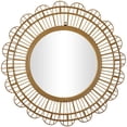 thumbnail image 1 of DecMode 35" x 35" Brown Handmade Woven Floral Wall Mirror with Beaded Accents, 1 of 12