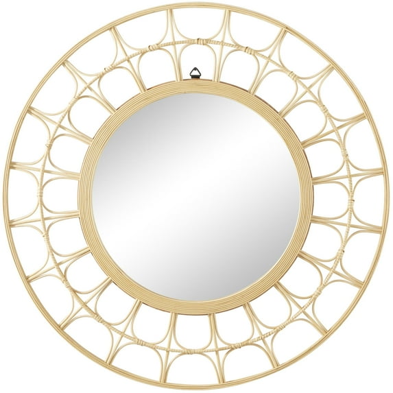 DecMode 35" x 35" Brown Handmade Woven Geometric Wall Mirror with Arch Design